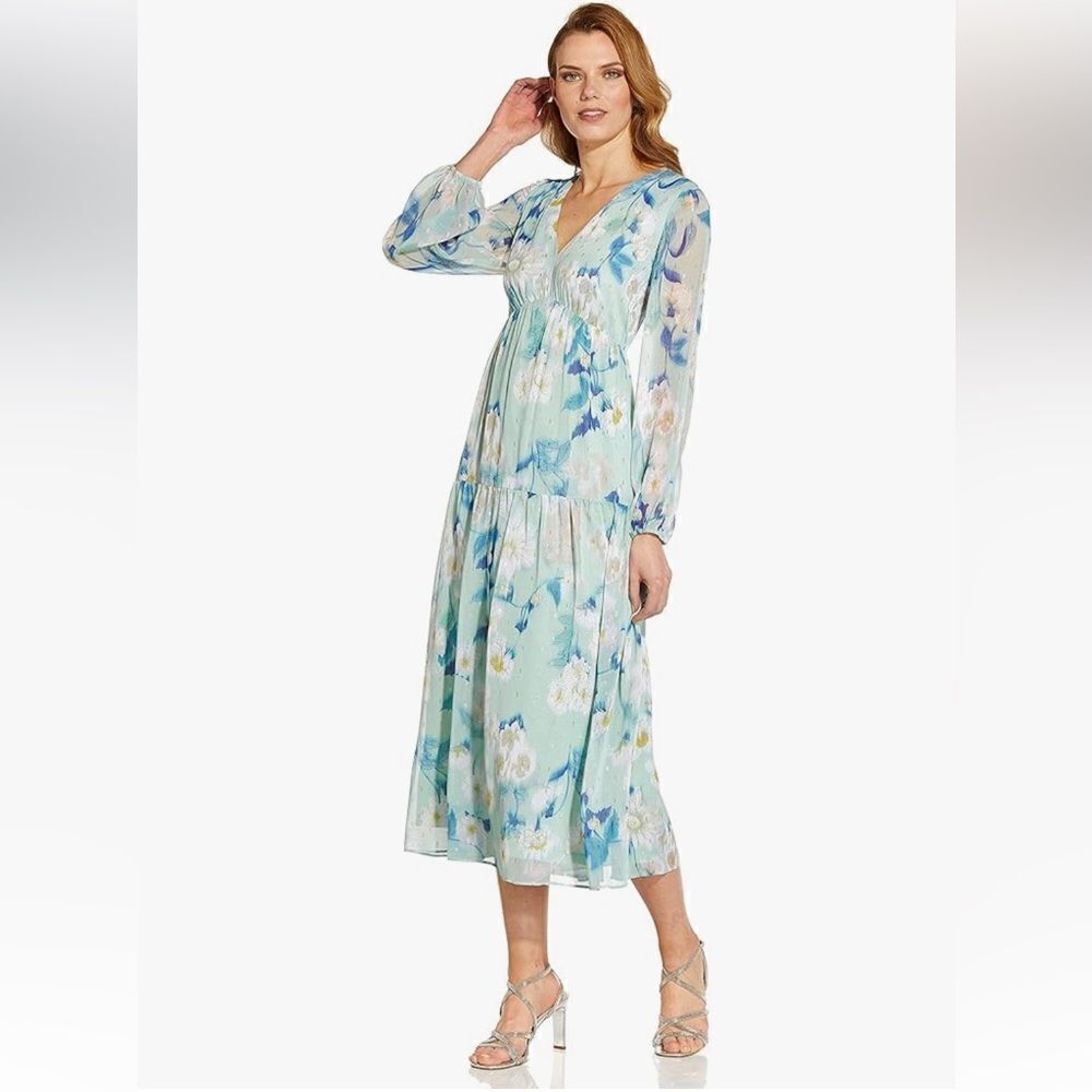 Adrianna Papell Women's Floral Chiffon Tiered Dress mint size 6